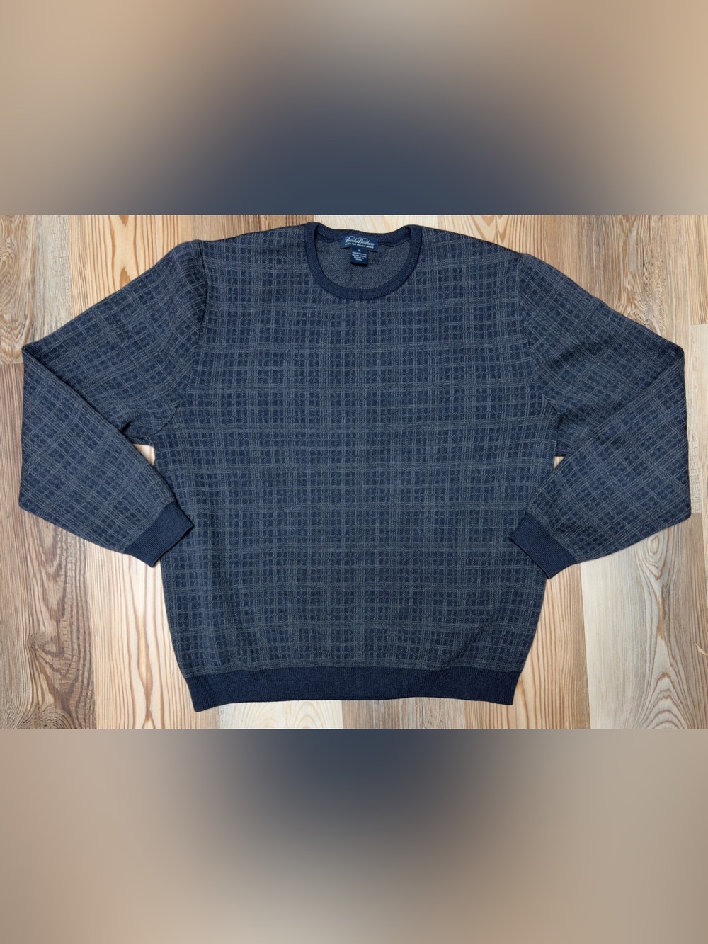 VTG Brooks Brothers 100% Merino Wool Grid Knit Crewneck Jumper Men's XL